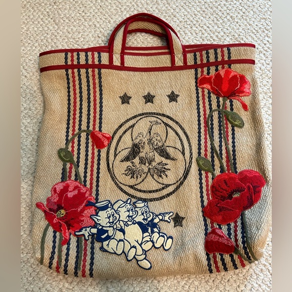 GUCCI Brown Jute Arles Printed Tote Bag - Picture 3 of 7